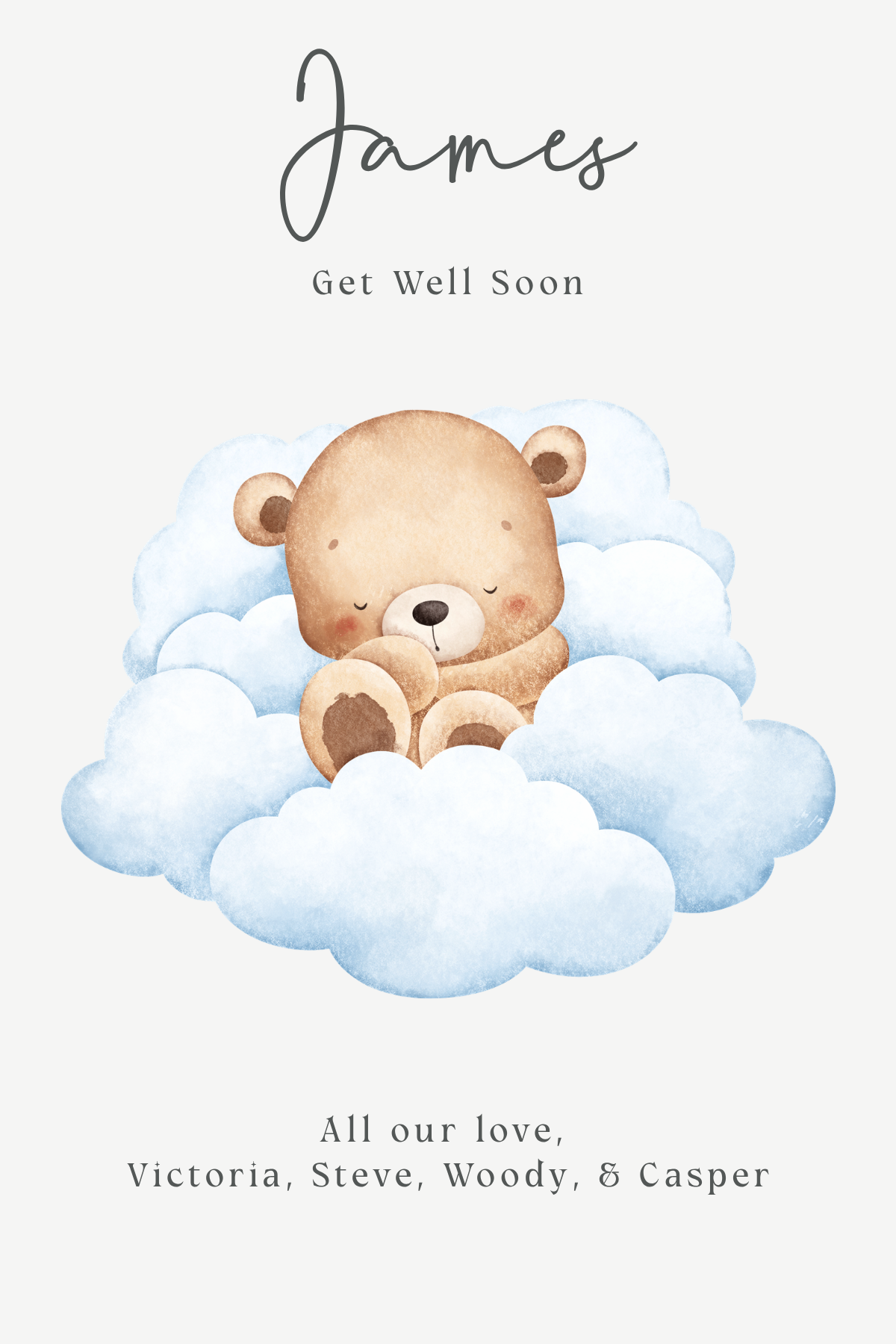 Cloud Bear Get Well Soon Card 4x6"